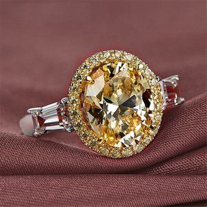 💍 Refine Oval Pure Royal Yellow Zircon Elegant Rings for Women, PD448